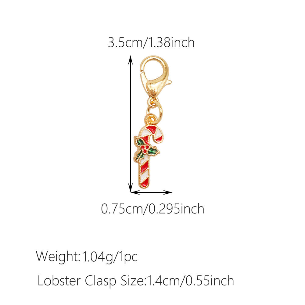 10Pcs Christmas Enamel Charms with Lobster Clasp - Metal Pendant Jewelry DIY Accessories, Bag Keychain Hanging Decor, Festival Decoration
