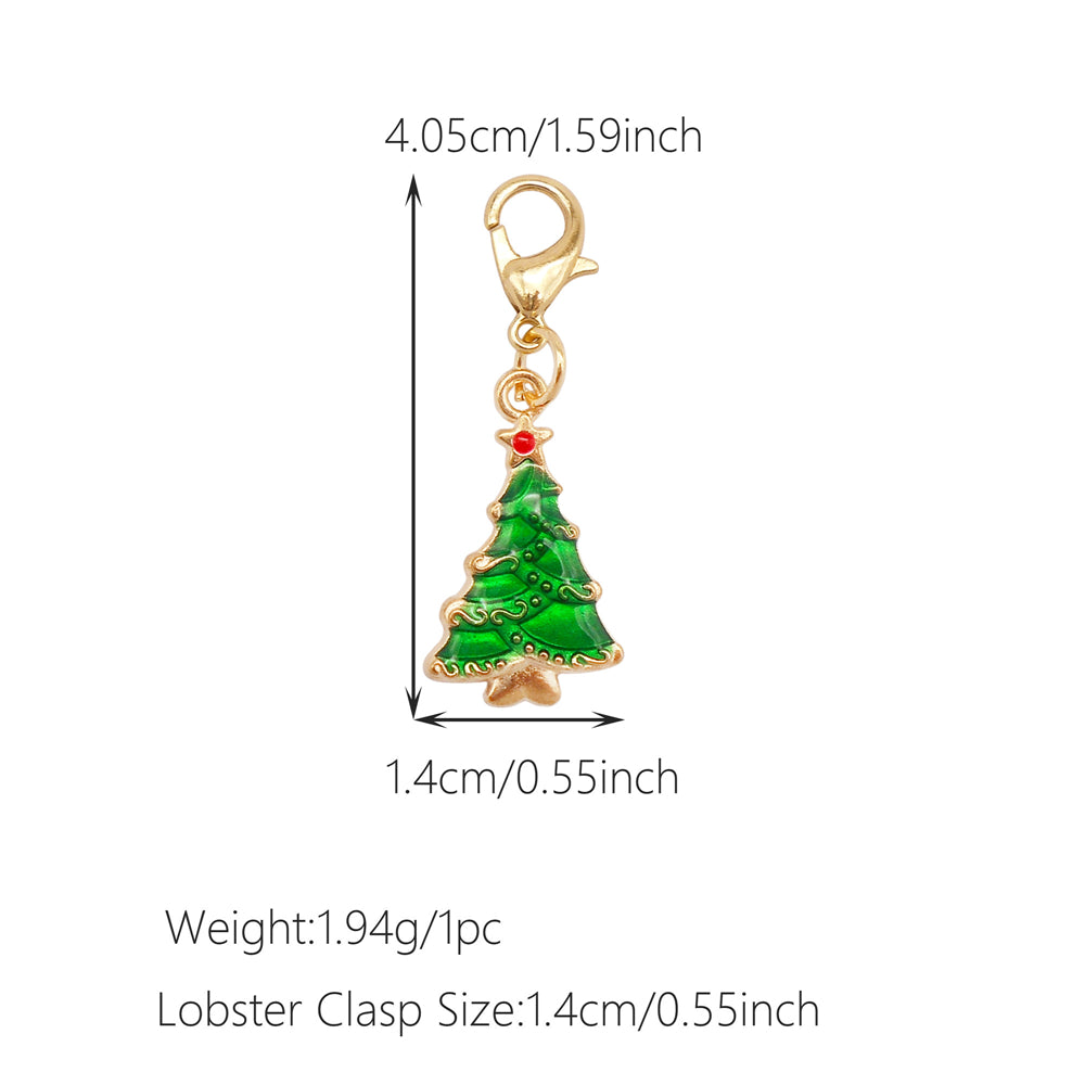 10Pcs Christmas Enamel Charms with Lobster Clasp - Metal Pendant Jewelry DIY Accessories, Bag Keychain Hanging Decor, Festival Decoration