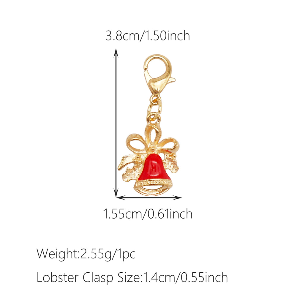 10Pcs Christmas Enamel Charms with Lobster Clasp - Metal Pendant Jewelry DIY Accessories, Bag Keychain Hanging Decor, Festival Decoration