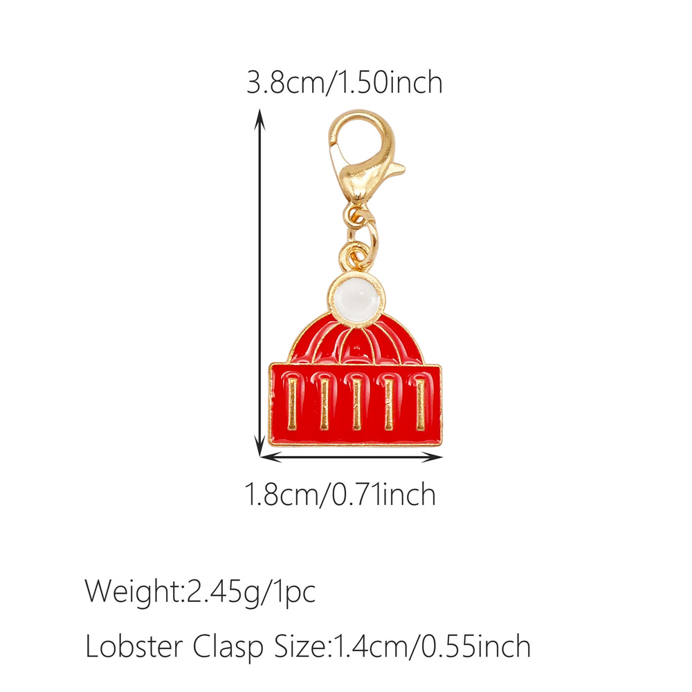 10Pcs Christmas Enamel Charms with Lobster Clasp - Metal Pendant Jewelry DIY Accessories, Bag Keychain Hanging Decor, Festival Decoration