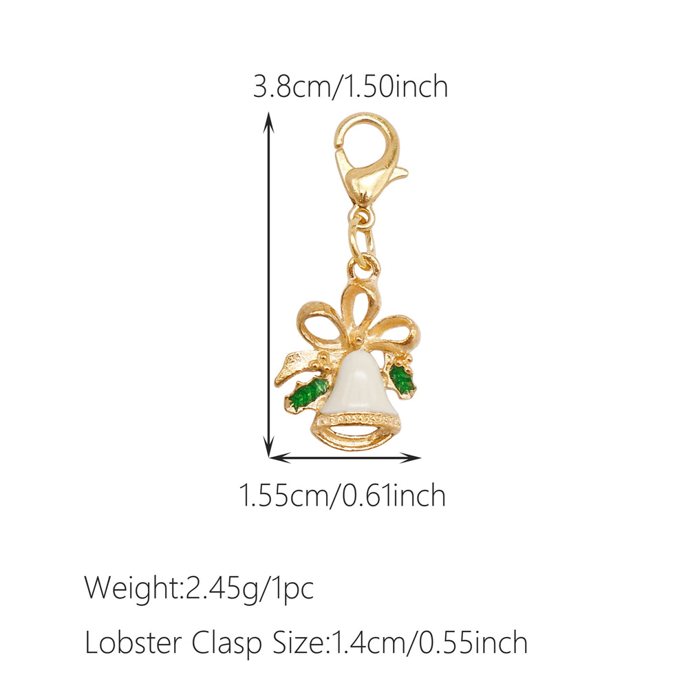 10Pcs Christmas Enamel Charms with Lobster Clasp - Metal Pendant Jewelry DIY Accessories, Bag Keychain Hanging Decor, Festival Decoration