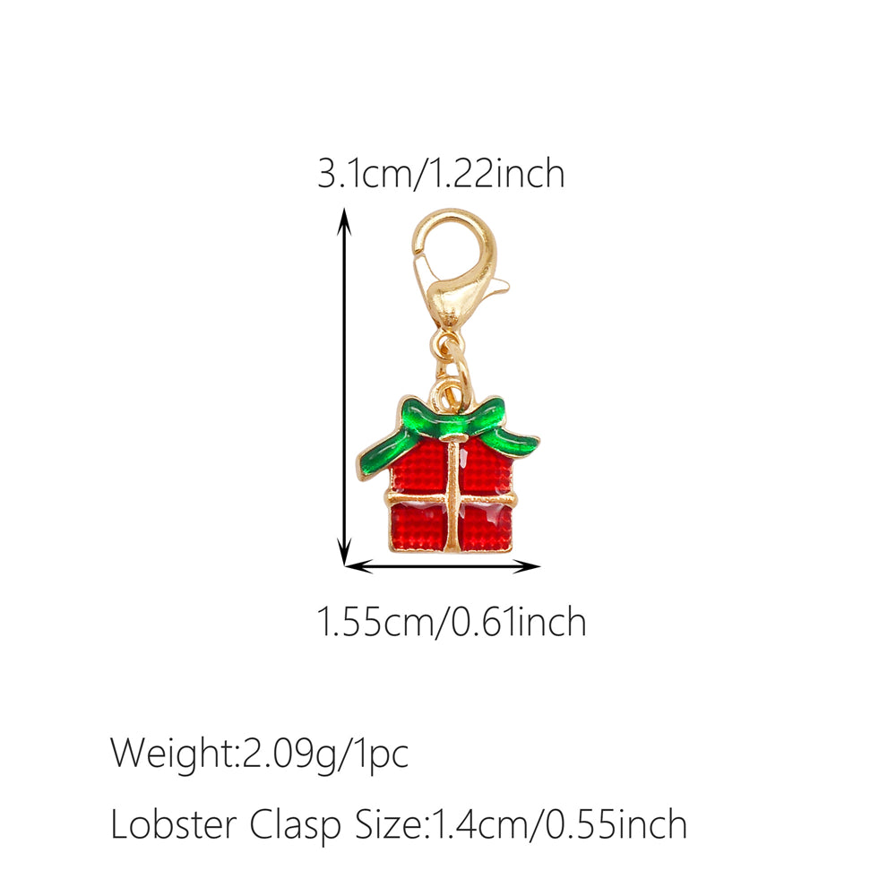 10Pcs Christmas Enamel Charms with Lobster Clasp - Metal Pendant Jewelry DIY Accessories, Bag Keychain Hanging Decor, Festival Decoration