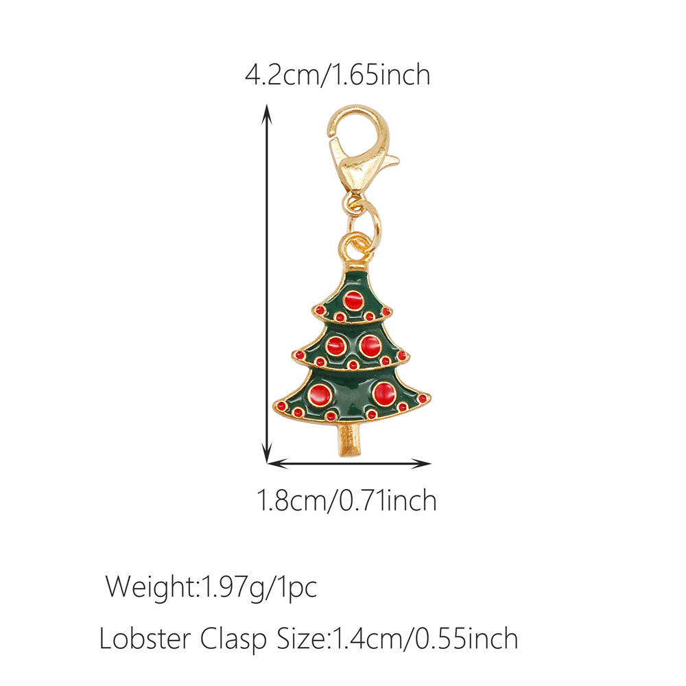 10Pcs Christmas Enamel Charms with Lobster Clasp - Metal Pendant Jewelry DIY Accessories, Bag Keychain Hanging Decor, Festival Decoration