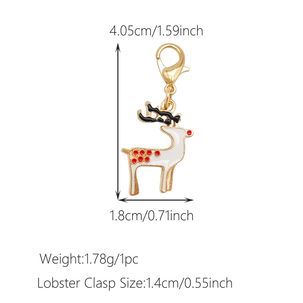 10Pcs Christmas Enamel Charms with Lobster Clasp - Metal Pendant Jewelry DIY Accessories, Bag Keychain Hanging Decor, Festival Decoration
