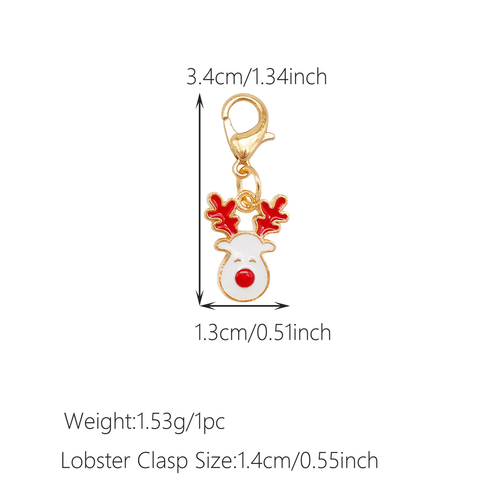 10Pcs Christmas Enamel Charms with Lobster Clasp - Metal Pendant Jewelry DIY Accessories, Bag Keychain Hanging Decor, Festival Decoration