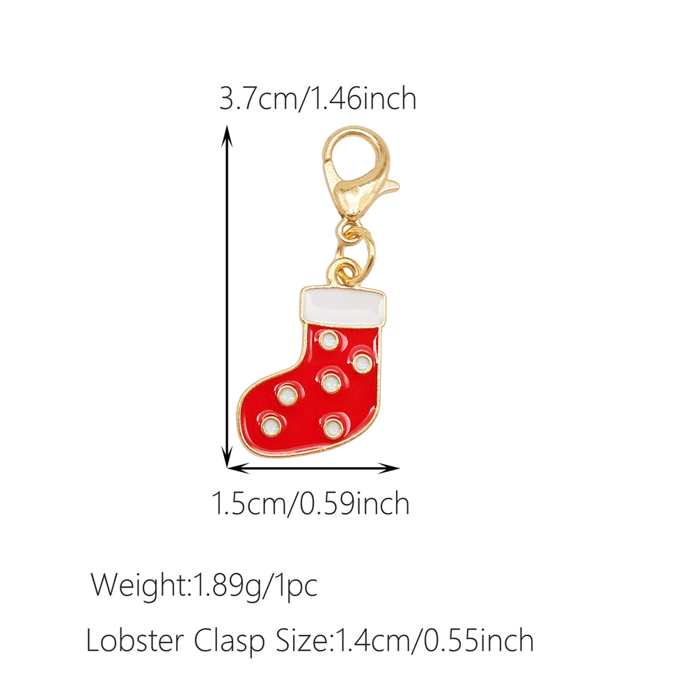 10Pcs Christmas Enamel Charms with Lobster Clasp - Metal Pendant Jewelry DIY Accessories, Bag Keychain Hanging Decor, Festival Decoration