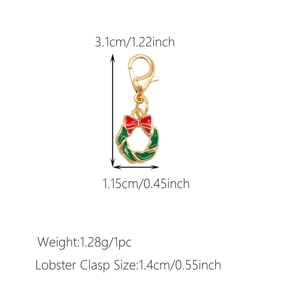 10Pcs Christmas Enamel Charms with Lobster Clasp - Metal Pendant Jewelry DIY Accessories, Bag Keychain Hanging Decor, Festival Decoration