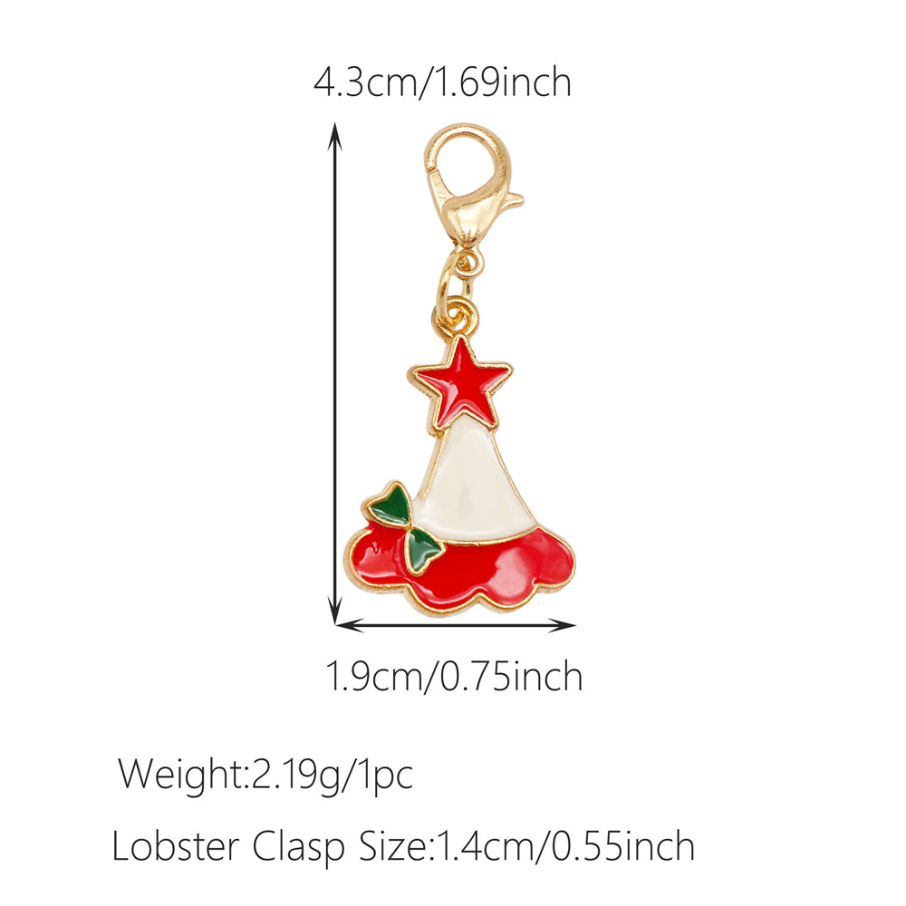10Pcs Christmas Enamel Charms with Lobster Clasp - Metal Pendant Jewelry DIY Accessories, Bag Keychain Hanging Decor, Festival Decoration