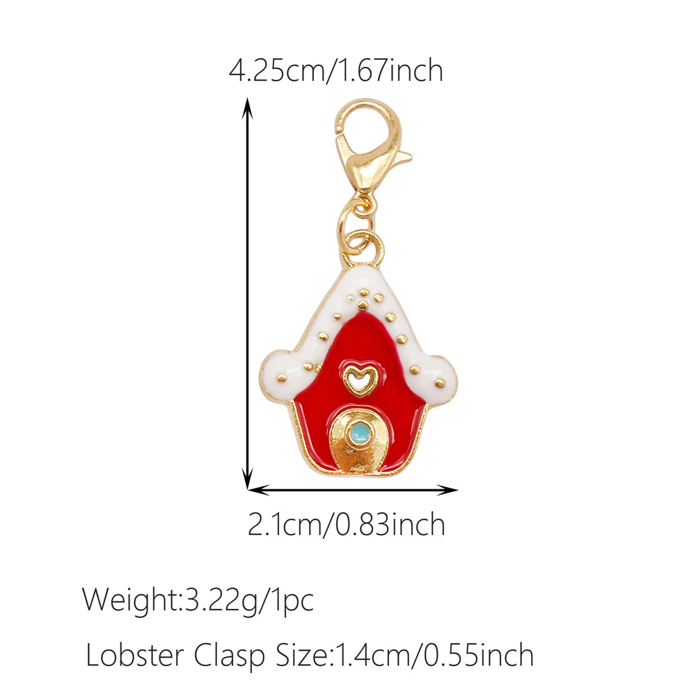 10Pcs Christmas Enamel Charms with Lobster Clasp - Metal Pendant Jewelry DIY Accessories, Bag Keychain Hanging Decor, Festival Decoration