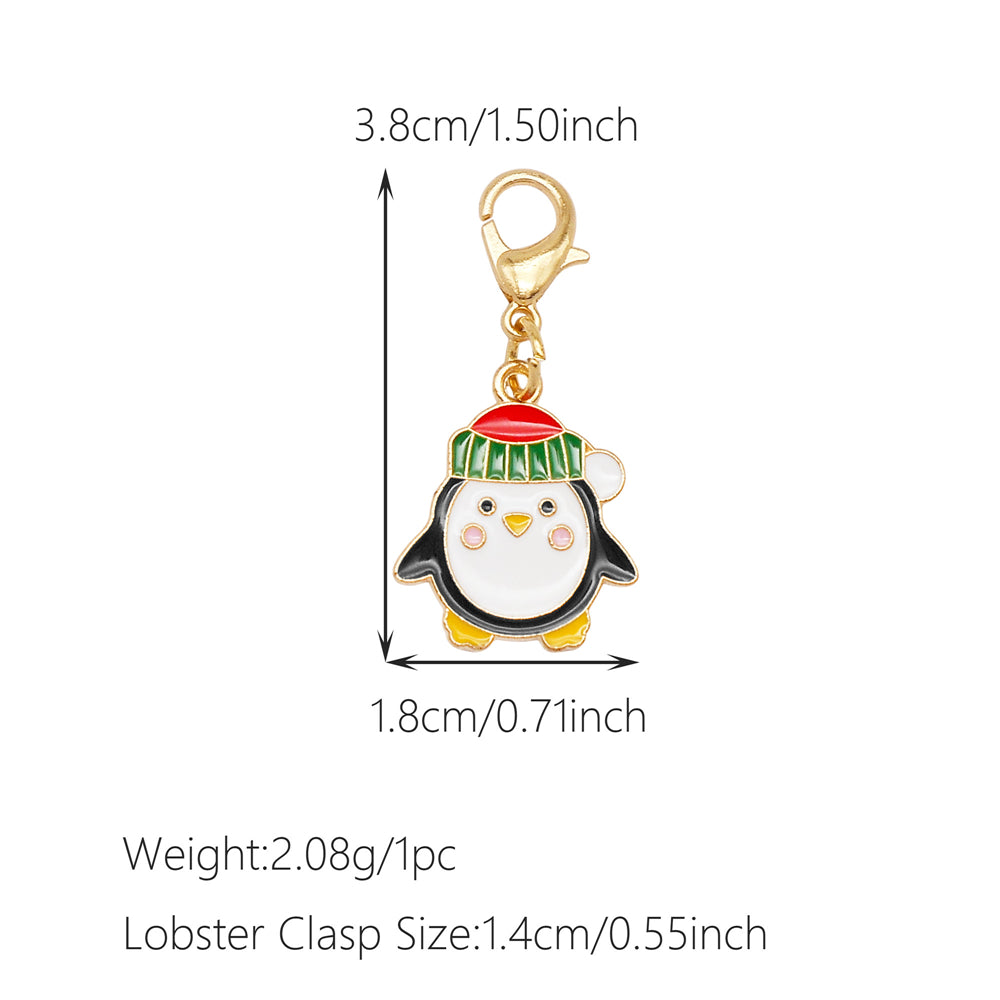 10Pcs Christmas Enamel Charms with Lobster Clasp - Metal Pendant Jewelry DIY Accessories, Bag Keychain Hanging Decor, Festival Decoration