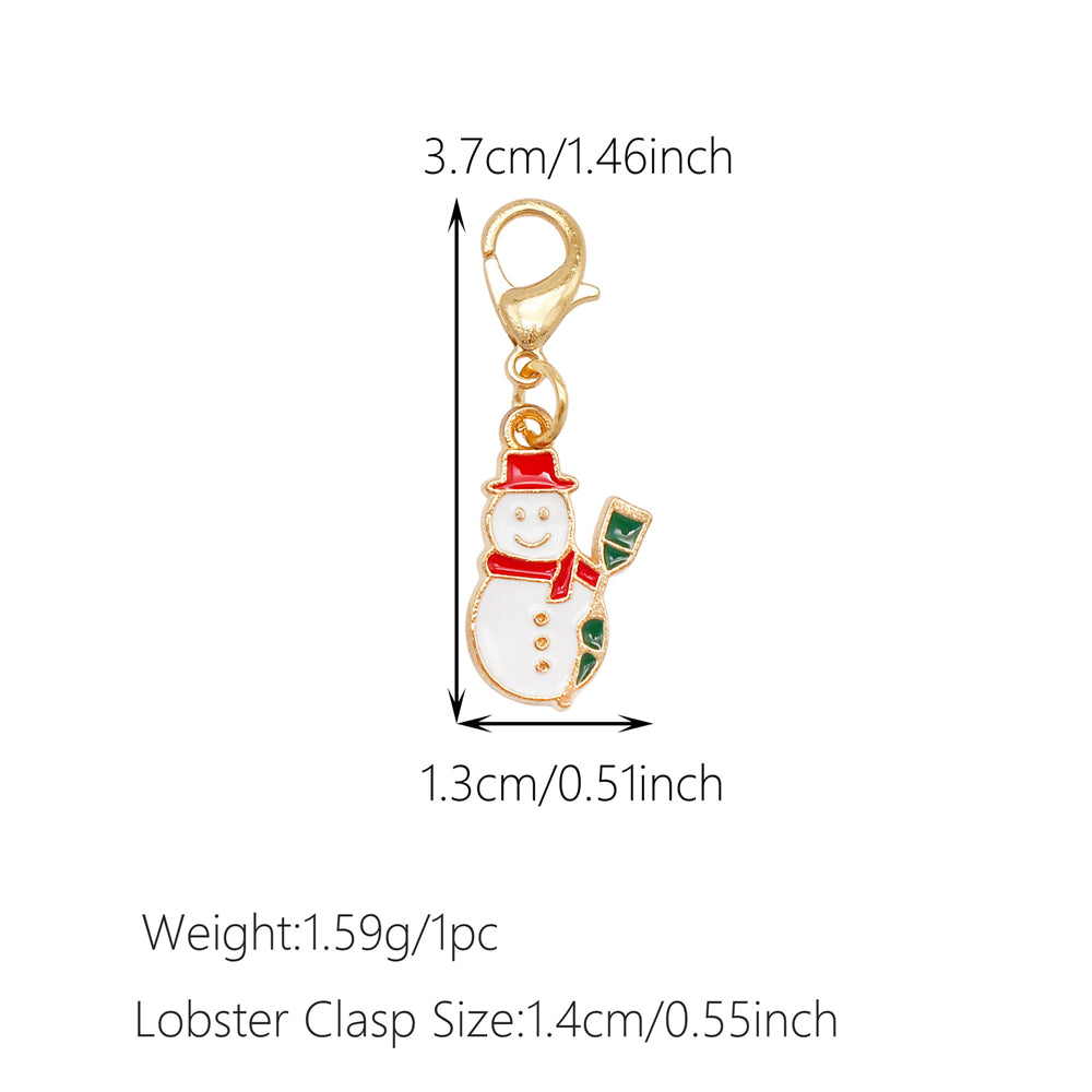 10Pcs Christmas Enamel Charms with Lobster Clasp - Metal Pendant Jewelry DIY Accessories, Bag Keychain Hanging Decor, Festival Decoration
