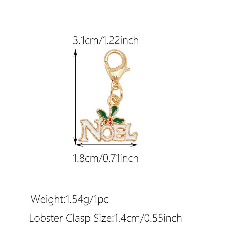 10Pcs Christmas Enamel Charms with Lobster Clasp - Metal Pendant Jewelry DIY Accessories, Bag Keychain Hanging Decor, Festival Decoration