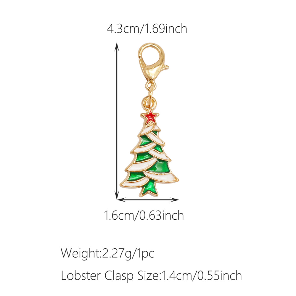 10Pcs Christmas Enamel Charms with Lobster Clasp - Metal Pendant Jewelry DIY Accessories, Bag Keychain Hanging Decor, Festival Decoration