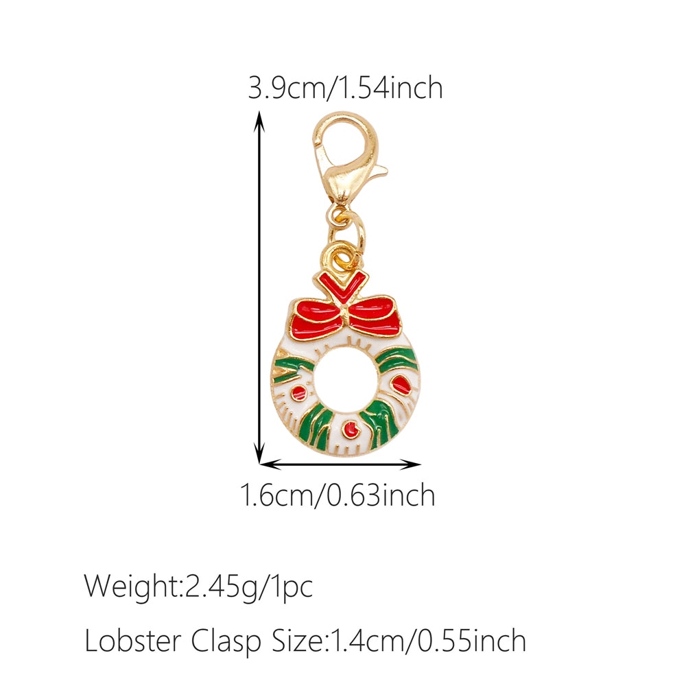 10Pcs Christmas Enamel Charms with Lobster Clasp - Metal Pendant Jewelry DIY Accessories, Bag Keychain Hanging Decor, Festival Decoration