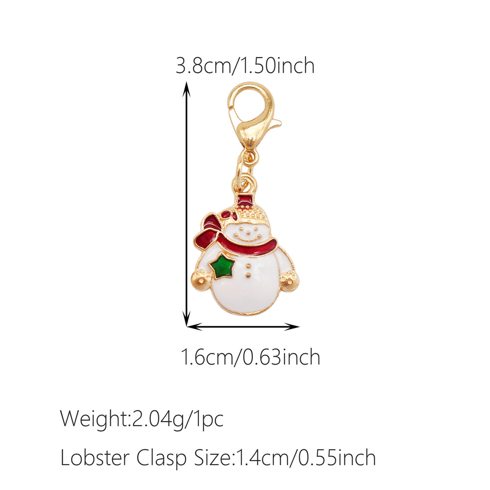10Pcs Christmas Enamel Charms with Lobster Clasp - Metal Pendant Jewelry DIY Accessories, Bag Keychain Hanging Decor, Festival Decoration