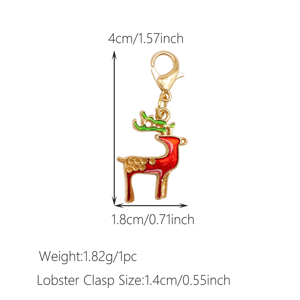 10Pcs Christmas Enamel Charms with Lobster Clasp - Metal Pendant Jewelry DIY Accessories, Bag Keychain Hanging Decor, Festival Decoration
