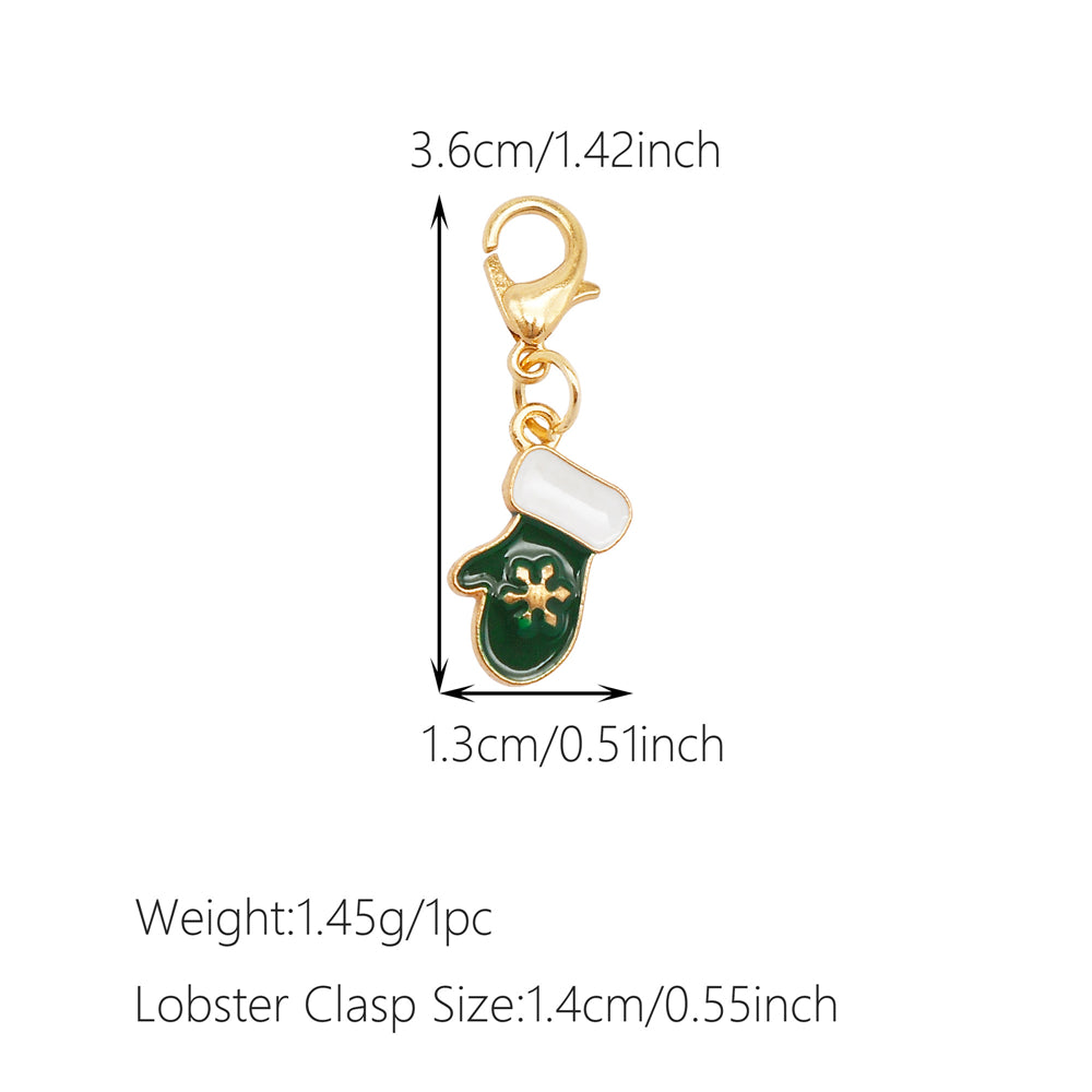 10Pcs Christmas Enamel Charms with Lobster Clasp - Metal Pendant Jewelry DIY Accessories, Bag Keychain Hanging Decor, Festival Decoration