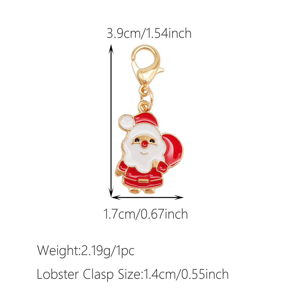 10Pcs Christmas Enamel Charms with Lobster Clasp - Metal Pendant Jewelry DIY Accessories, Bag Keychain Hanging Decor, Festival Decoration