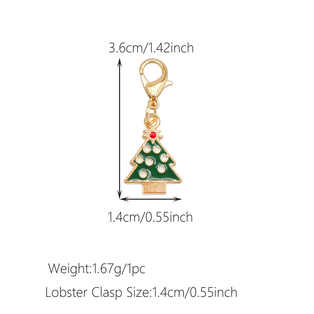 10Pcs Christmas Enamel Charms with Lobster Clasp - Metal Pendant Jewelry DIY Accessories, Bag Keychain Hanging Decor, Festival Decoration