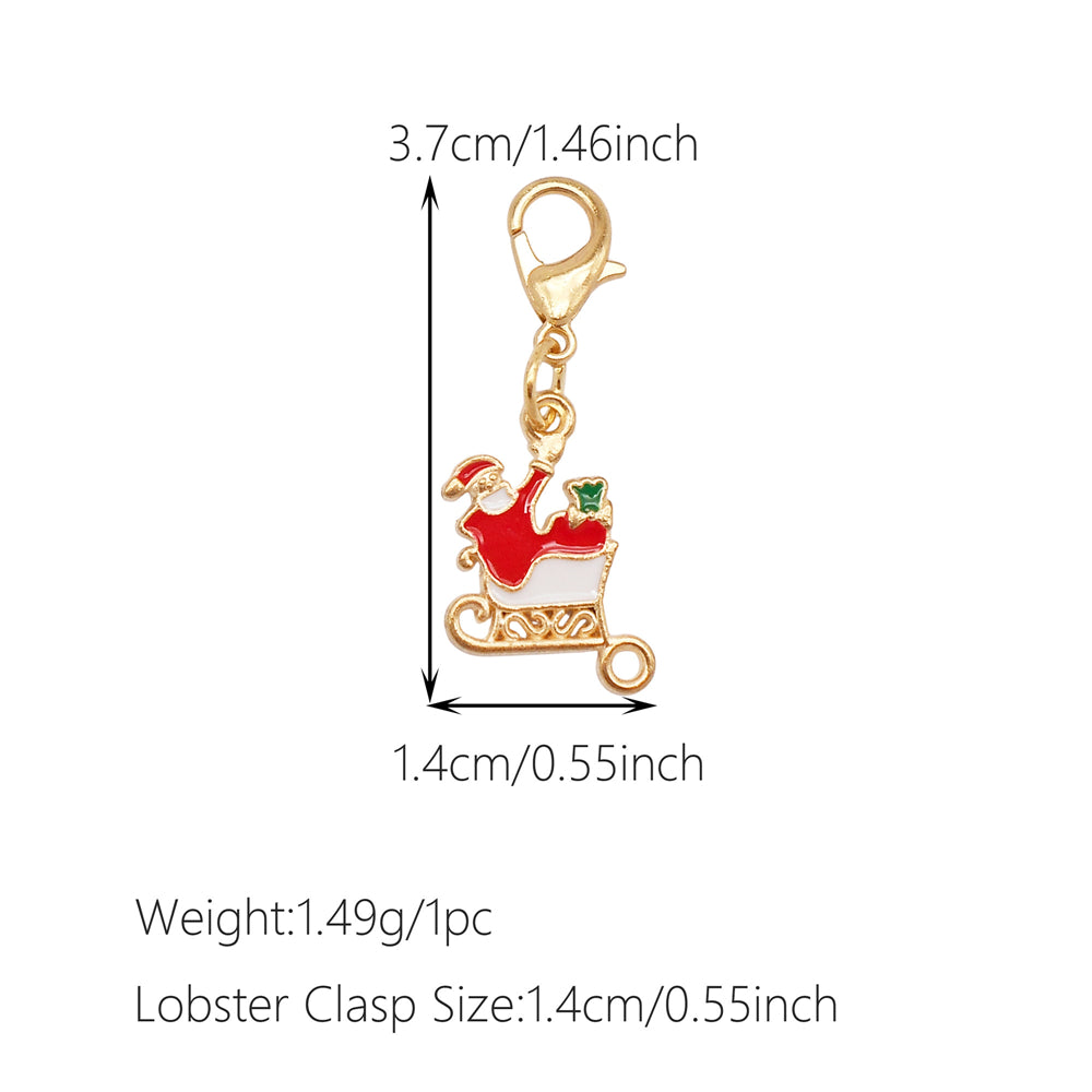 10Pcs Christmas Enamel Charms with Lobster Clasp - Metal Pendant Jewelry DIY Accessories, Bag Keychain Hanging Decor, Festival Decoration