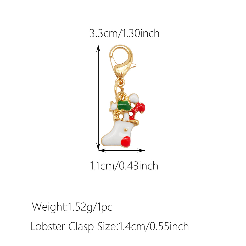 10Pcs Christmas Enamel Charms with Lobster Clasp - Metal Pendant Jewelry DIY Accessories, Bag Keychain Hanging Decor, Festival Decoration
