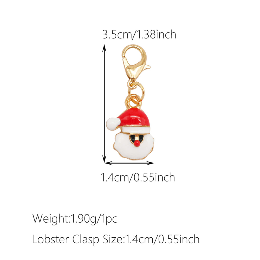 10Pcs Christmas Enamel Charms with Lobster Clasp - Metal Pendant Jewelry DIY Accessories, Bag Keychain Hanging Decor, Festival Decoration