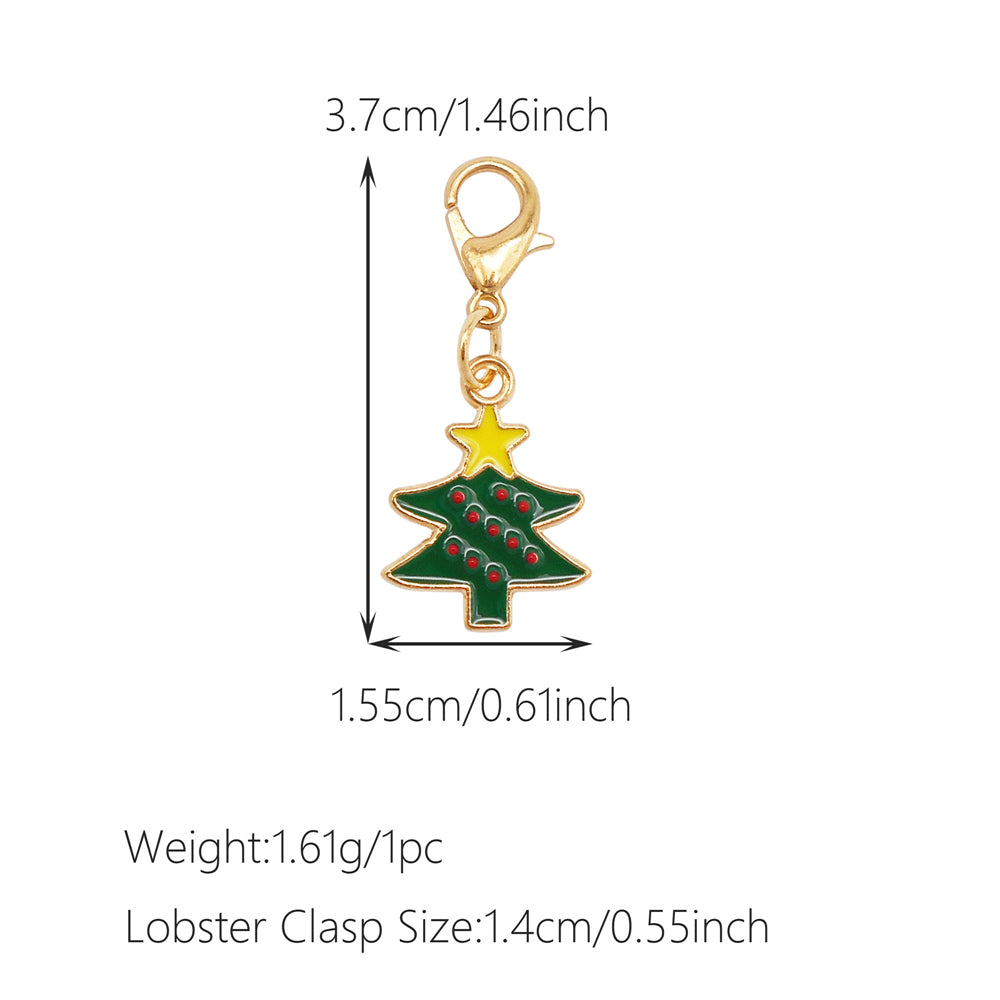 10Pcs Christmas Enamel Charms with Lobster Clasp - Metal Pendant Jewelry DIY Accessories, Bag Keychain Hanging Decor, Festival Decoration