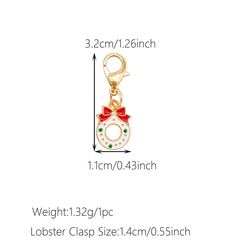 10Pcs Christmas Enamel Charms with Lobster Clasp - Metal Pendant Jewelry DIY Accessories, Bag Keychain Hanging Decor, Festival Decoration