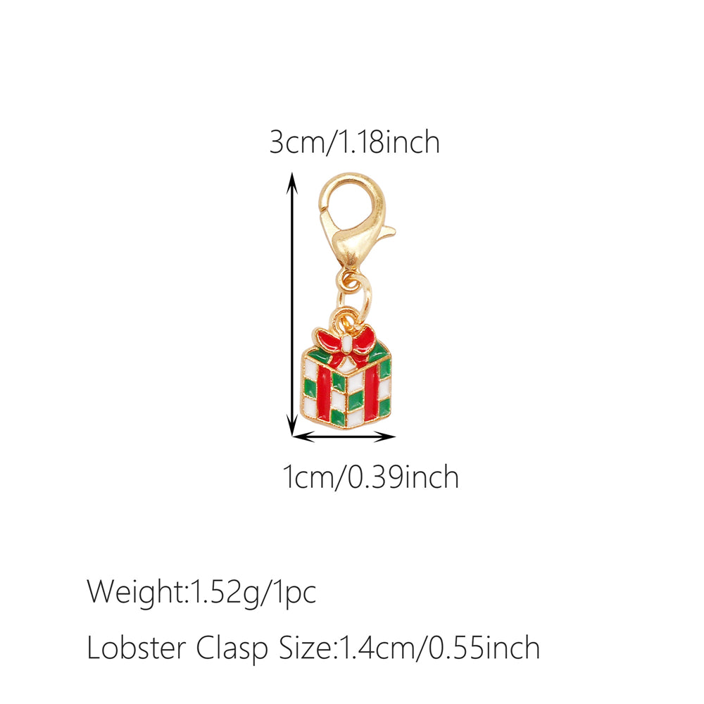 10Pcs Christmas Enamel Charms with Lobster Clasp - Metal Pendant Jewelry DIY Accessories, Bag Keychain Hanging Decor, Festival Decoration