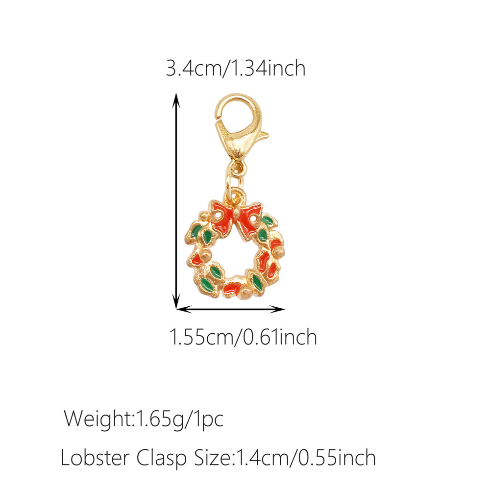 10Pcs Christmas Enamel Charms with Lobster Clasp - Metal Pendant Jewelry DIY Accessories, Bag Keychain Hanging Decor, Festival Decoration