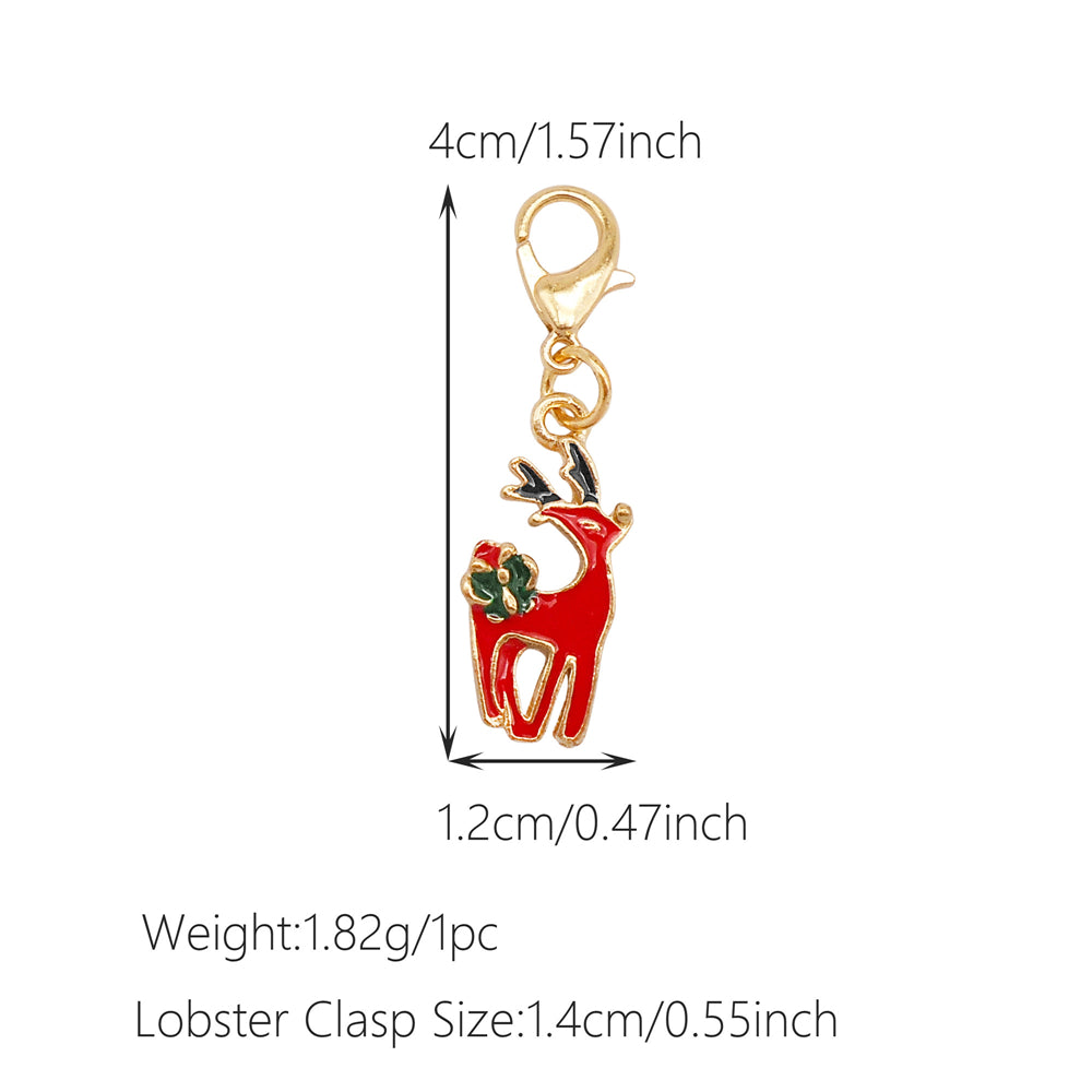 10Pcs Christmas Enamel Charms with Lobster Clasp - Metal Pendant Jewelry DIY Accessories, Bag Keychain Hanging Decor, Festival Decoration