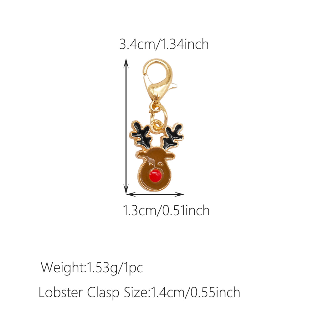10Pcs Christmas Enamel Charms with Lobster Clasp - Metal Pendant Jewelry DIY Accessories, Bag Keychain Hanging Decor, Festival Decoration