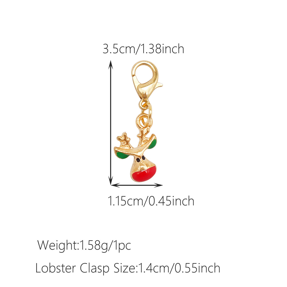 10Pcs Christmas Enamel Charms with Lobster Clasp - Metal Pendant Jewelry DIY Accessories, Bag Keychain Hanging Decor, Festival Decoration