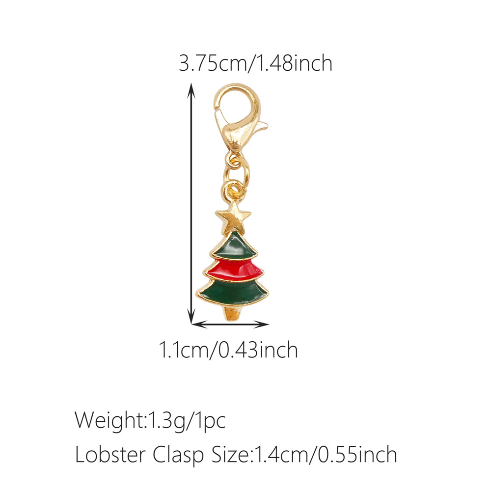 10Pcs Christmas Enamel Charms with Lobster Clasp - Metal Pendant Jewelry DIY Accessories, Bag Keychain Hanging Decor, Festival Decoration