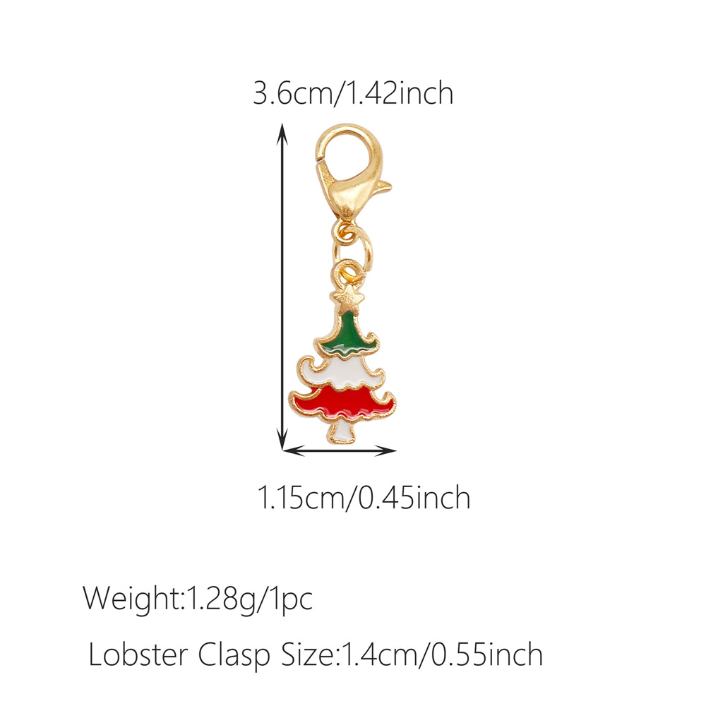 10Pcs Christmas Enamel Charms with Lobster Clasp - Metal Pendant Jewelry DIY Accessories, Bag Keychain Hanging Decor, Festival Decoration