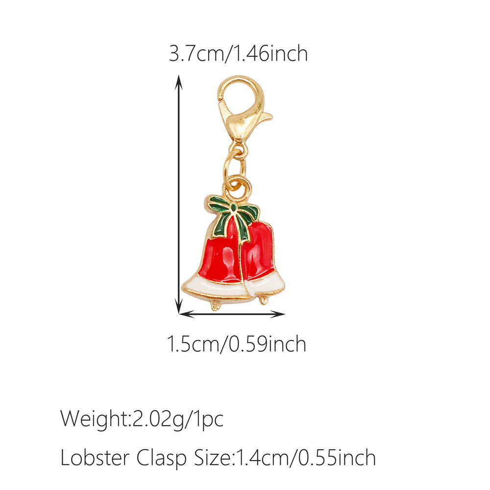 10Pcs Christmas Enamel Charms with Lobster Clasp - Metal Pendant Jewelry DIY Accessories, Bag Keychain Hanging Decor, Festival Decoration