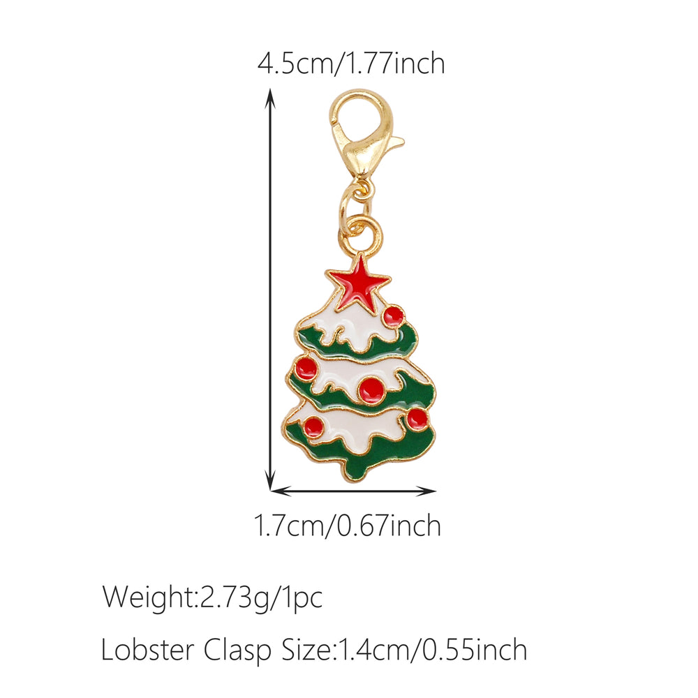 10Pcs Christmas Enamel Charms with Lobster Clasp - Metal Pendant Jewelry DIY Accessories, Bag Keychain Hanging Decor, Festival Decoration
