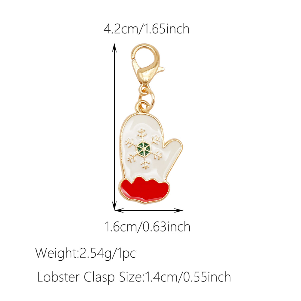 10Pcs Christmas Enamel Charms with Lobster Clasp - Metal Pendant Jewelry DIY Accessories, Bag Keychain Hanging Decor, Festival Decoration