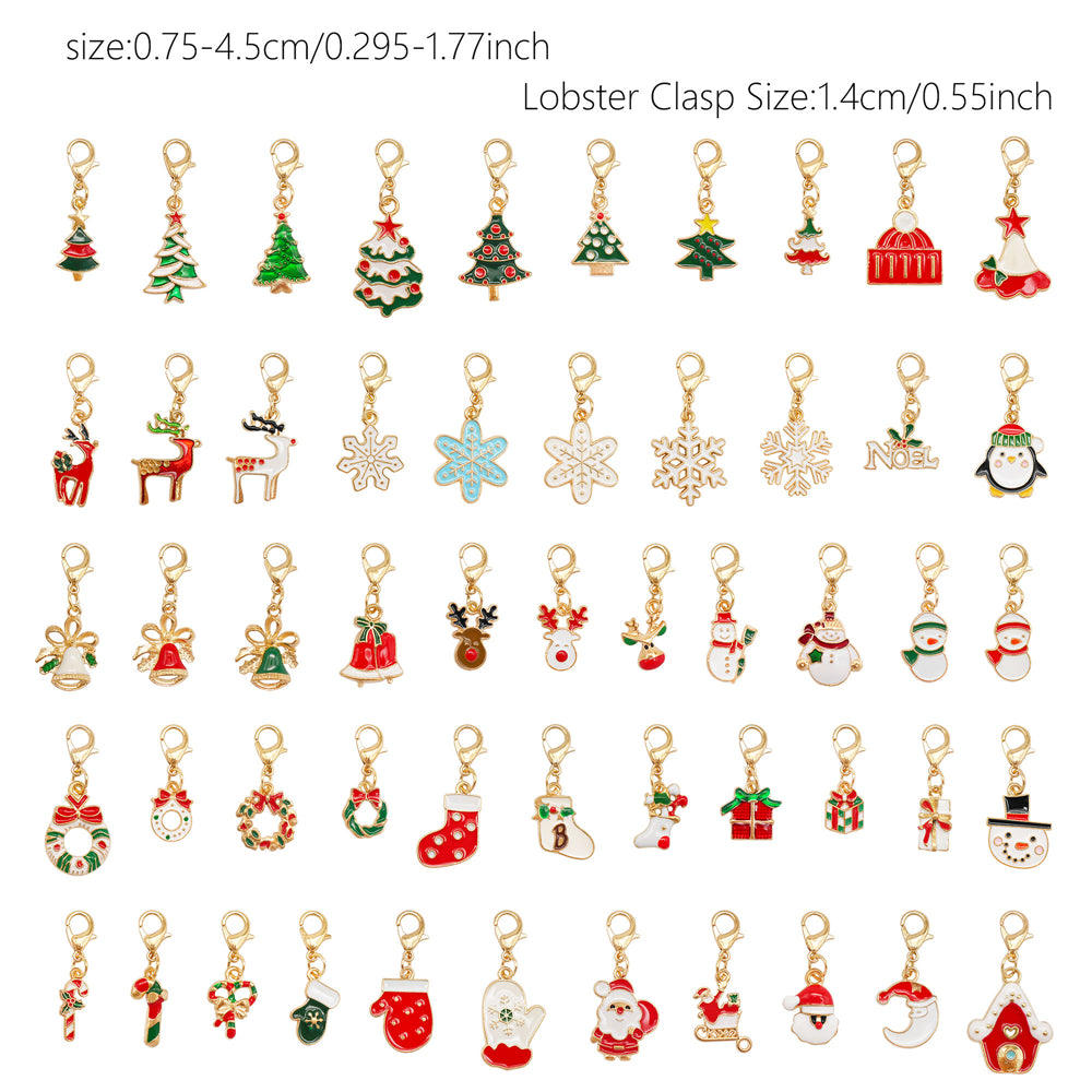 10Pcs Christmas Enamel Charms with Lobster Clasp - Metal Pendant Jewelry DIY Accessories, Bag Keychain Hanging Decor, Festival Decoration