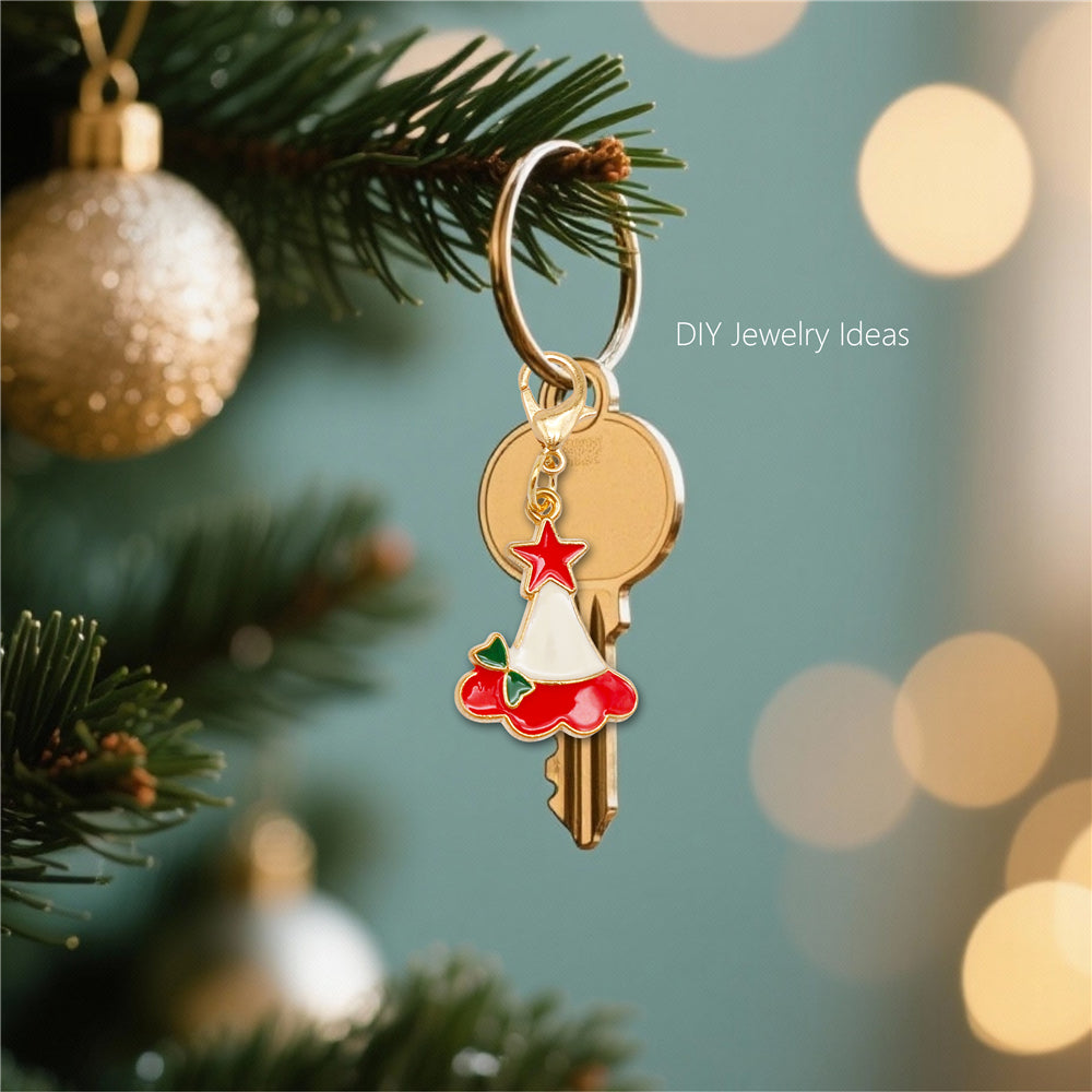 10Pcs Christmas Enamel Charms with Lobster Clasp - Metal Pendant Jewelry DIY Accessories, Bag Keychain Hanging Decor, Festival Decoration