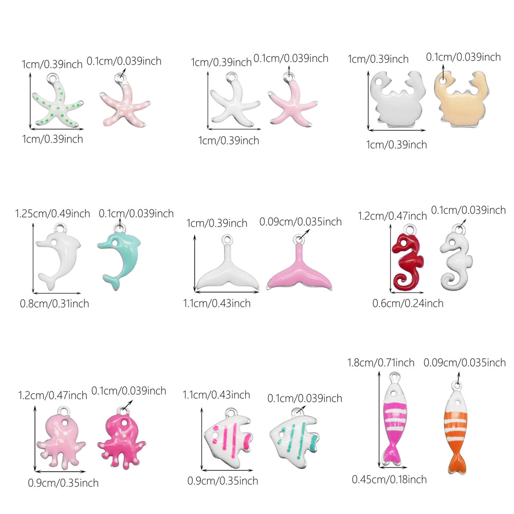 Ocean Series Enamel Charm-10pcs Stainless Steel Double Sided Pendant Seahorse Starfish Shaped Charm for Necklace Bracelet Earrings Making