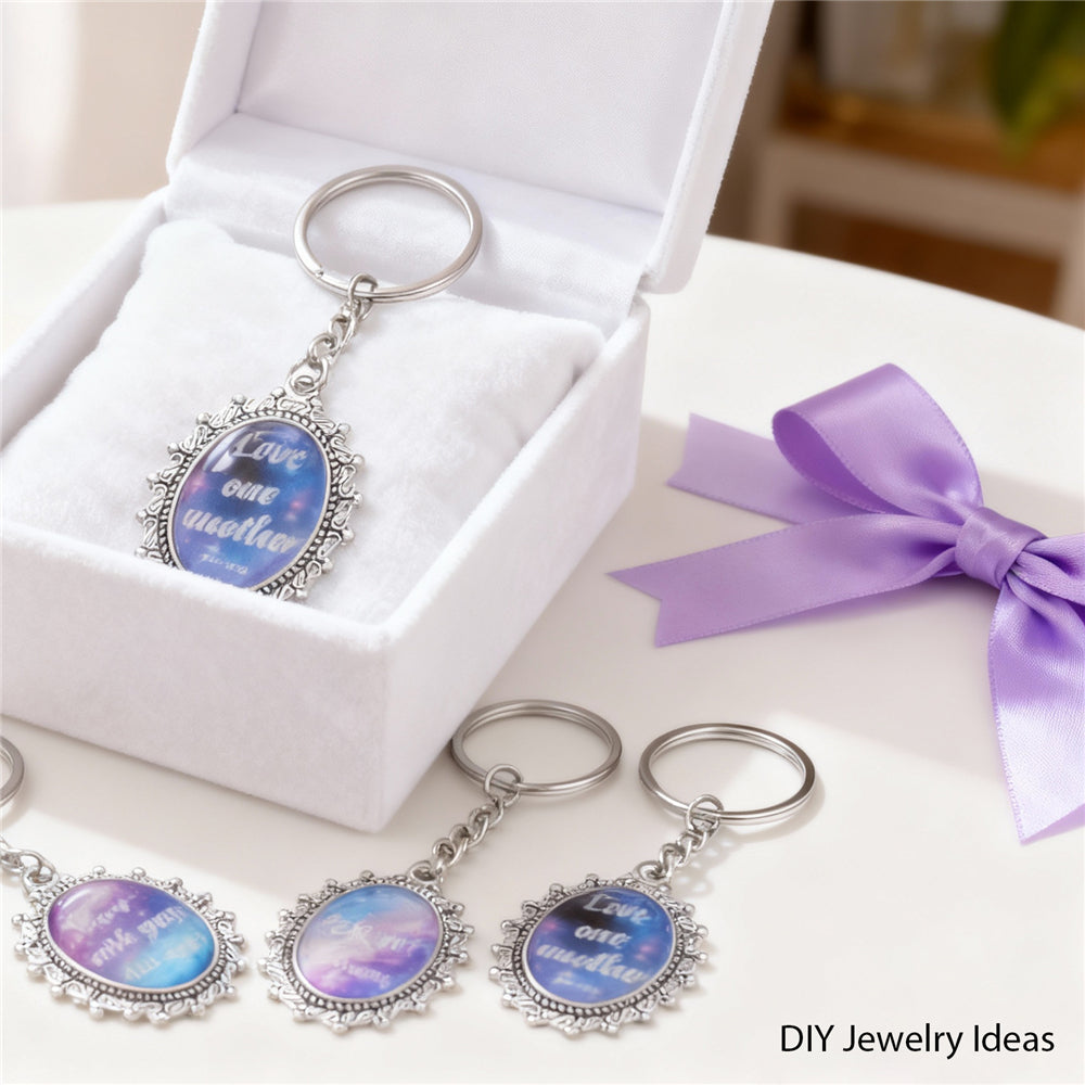 9pcs Faith Keychain Bible Verse Glass Cabochons Charm with Alloy Ring&Clasp Clip-on Pendant for Key Bag Decor, Gifts for Believers