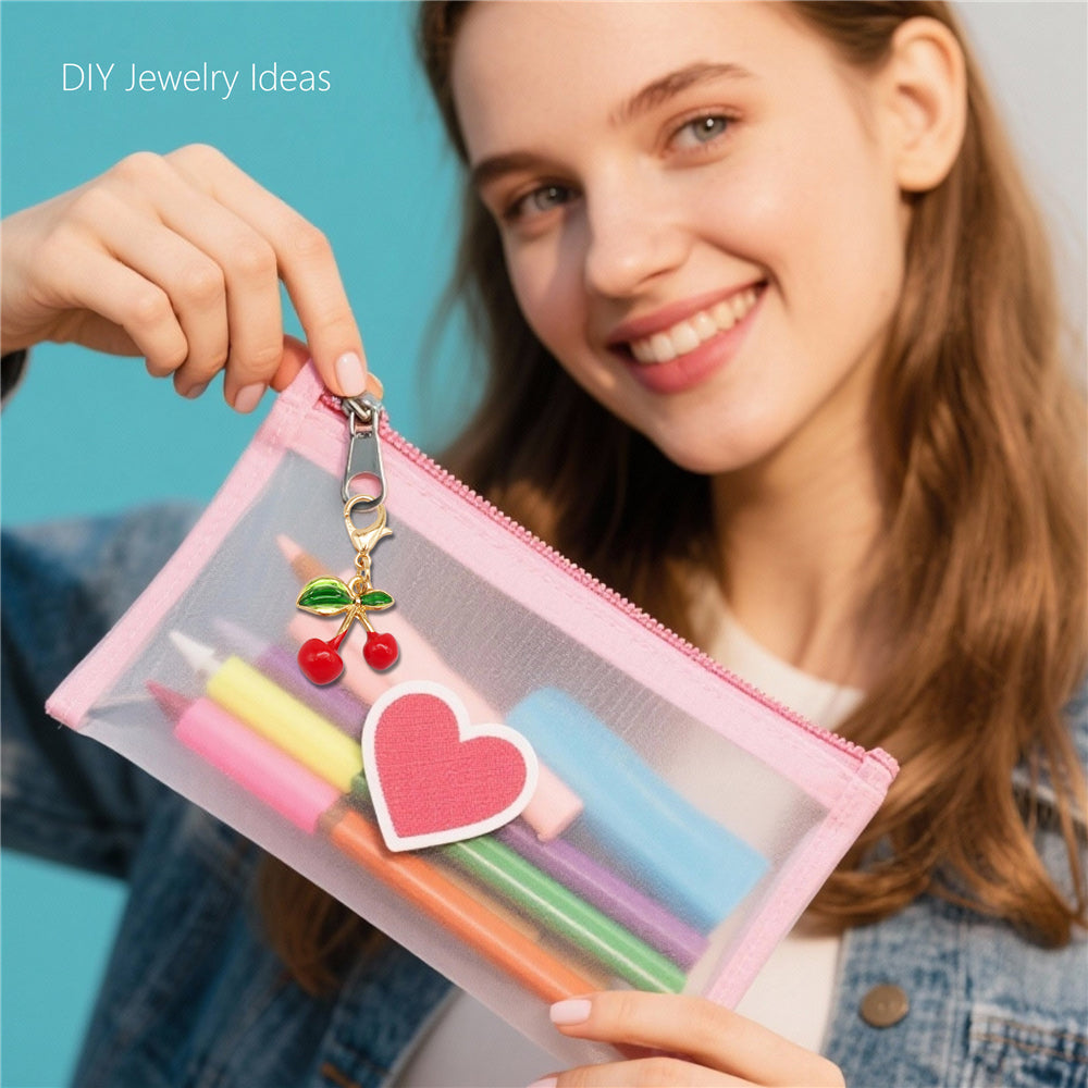 1pc Red Series Enamel Charm with Lobster Clasp - Metal Flower Cherry Bee Shaped Clip-on Pendant for Bag Decor, DIY Keychain Supplies, Jewelry Making Findings