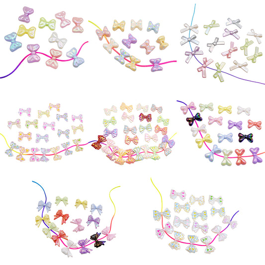 Random Color Plastic Bow Beads Bowknot Spacer Loose Beads Jewelry Accessories for Necklace Bracelet Earring Making Keychain Shoe Decor