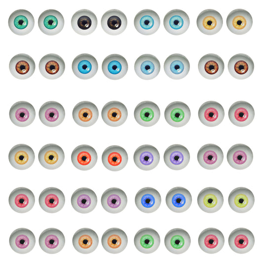 50 Pairs Mixed Human Eyes Flatback Glass Eyeball Cabochon Dome for Doll Making Jewelry Settings Craft DIY Findings