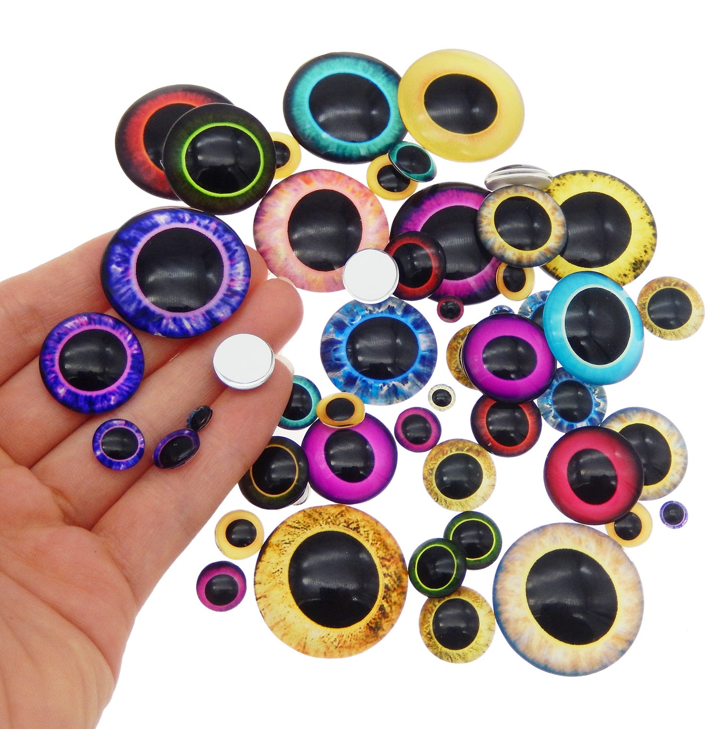 50 Pairs Mixed Owl Unicorn Eyes Flatback Glass Eyeball Cabochon Dome for Doll Making Jewelry Settings Craft DIY Findings
