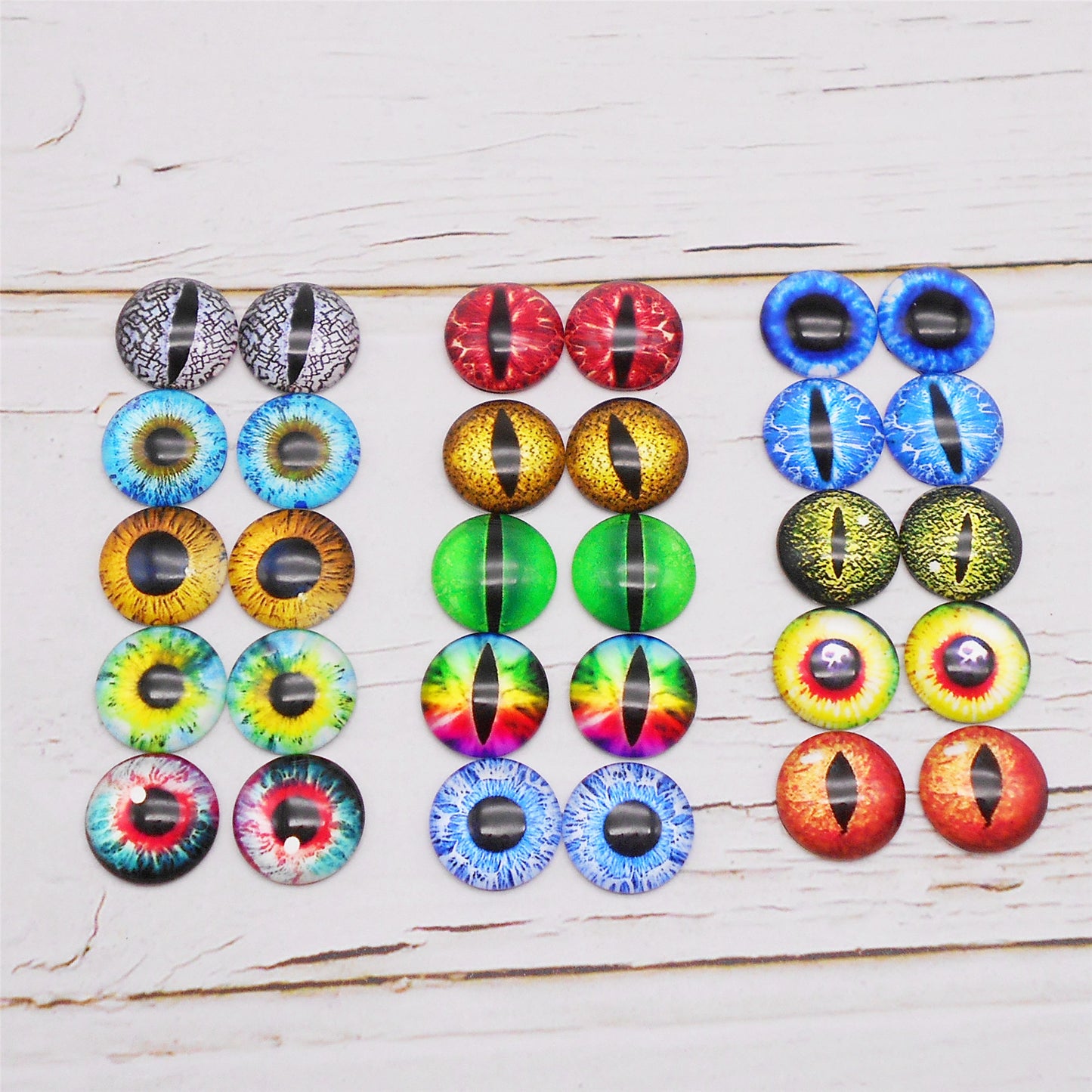 50 Pairs Mixed Dragon Lizard Eyes Flatback Glass Eyeball Cabochon Dome for Doll Making Jewelry Settings Craft DIY Findings