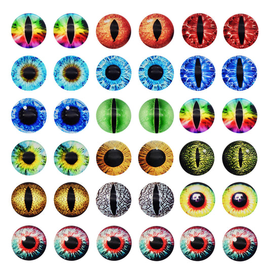 50 Pairs Mixed Dragon Lizard Eyes Flatback Glass Eyeball Cabochon Dome for Doll Making Jewelry Settings Craft DIY Findings