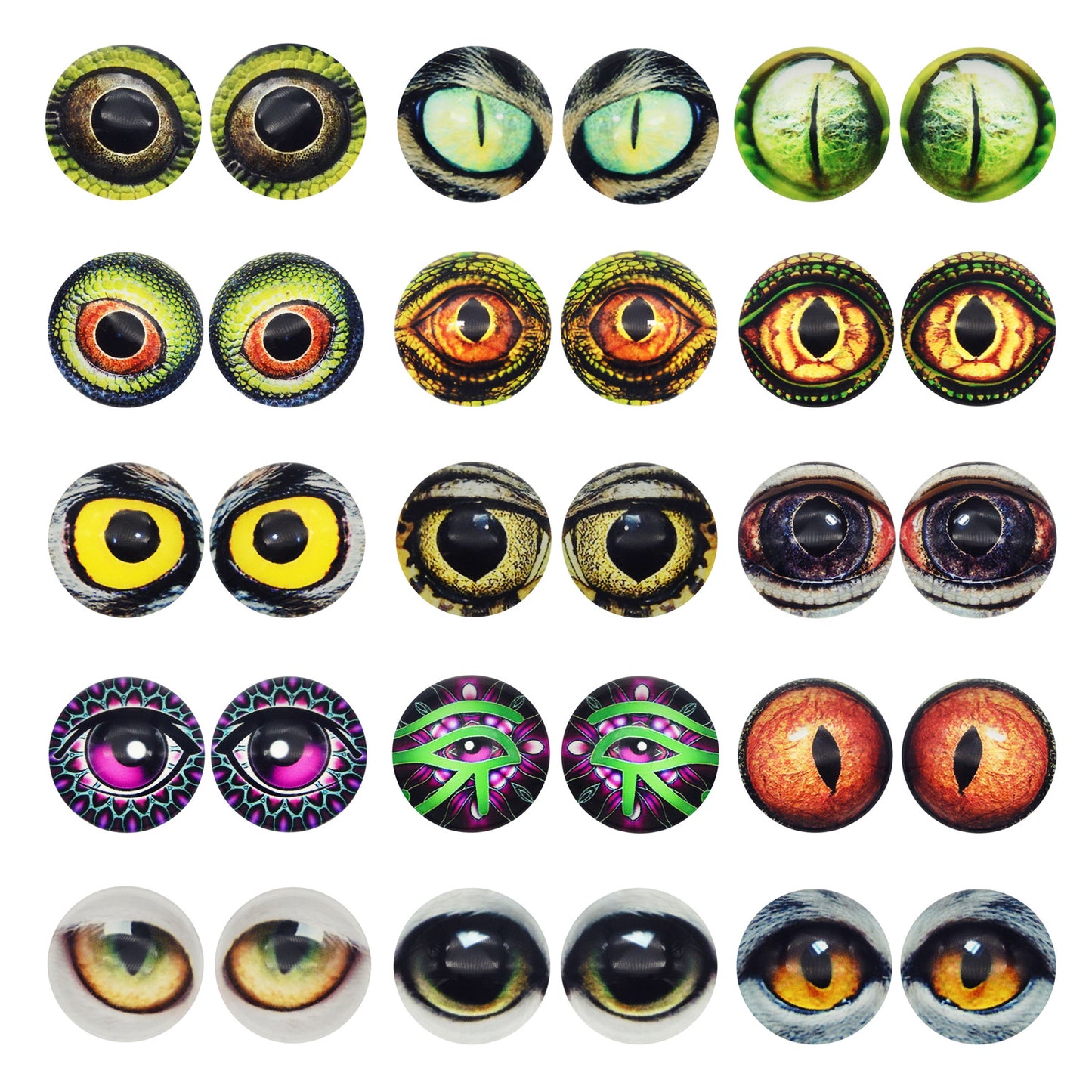 50 Pairs Mixed Cat Owl Frog Eyes Flatback Glass Eyeball Cabochon Dome for Doll Making Jewelry Settings Craft DIY Findings