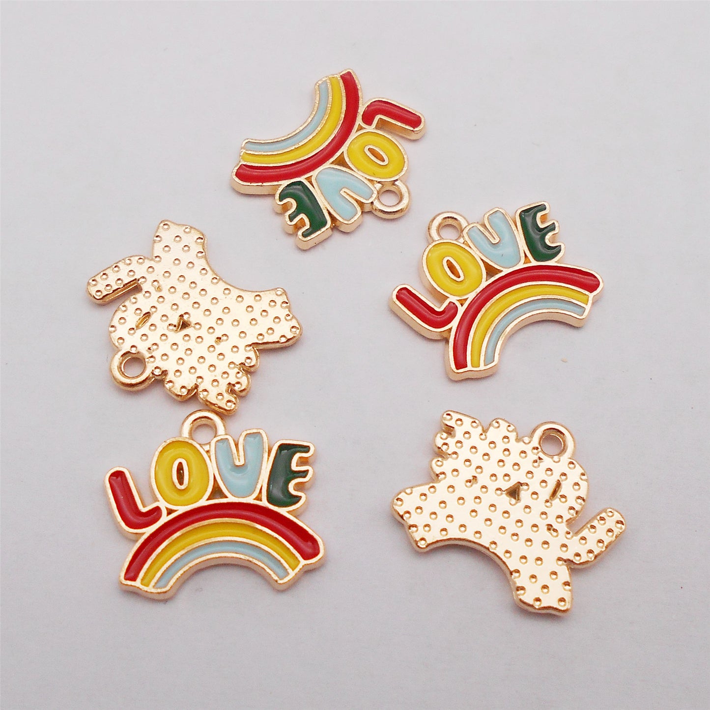 10Pcs Quality Plated Rainbow Charm LOVE Letter Pendant Alloy Jewelry Accessory for Earrings Necklace Bracelet Making DIY Crafts Decor 13x15mm